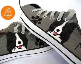 Border Collie Painted Sneakers, personalized dog canvas shoes, Collie dog, custom converse, dog shoes, low top trainers, pet portrait
