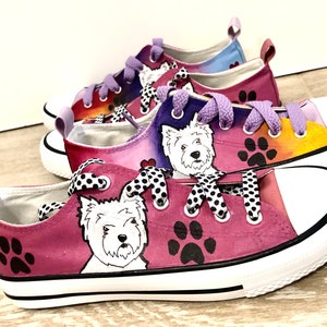 Westie Painted Sneakers, personalized dog canvas shoes, West highland Terrier, custom converse, dog shoes, low top trainers, pet portrait image 6