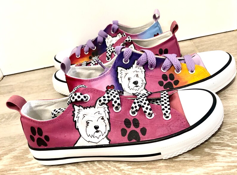 Westie Painted Sneakers, personalized dog canvas shoes, West highland Terrier, custom converse, dog shoes, low top trainers, pet portrait image 6