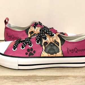 Pug Painted Sneakers, personalized dog canvas shoes, custom converse, dog shoes, low top trainers, pet portrait image 9