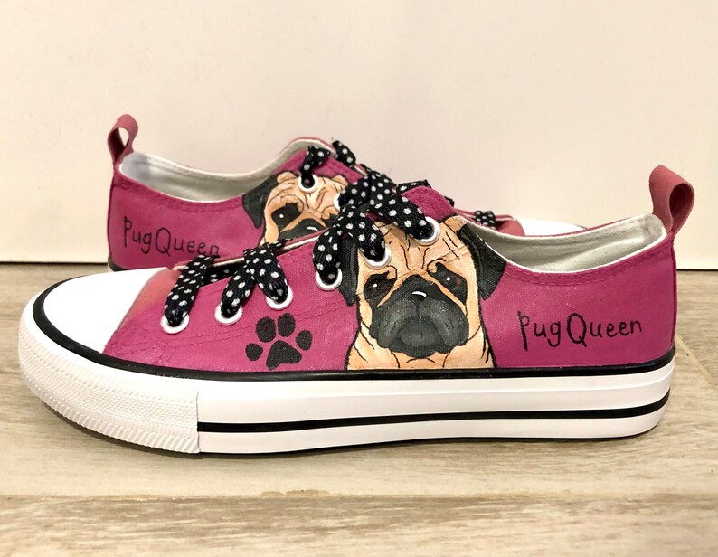 Pug Painted Sneakers, personalized dog canvas shoes, custom converse, dog shoes, low top trainers, pet portrait image 9