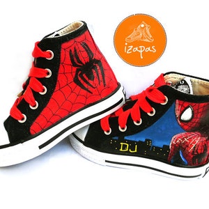 Painted Personalized Sneakers, superhero canvas shoes, custom converse, superhero boots, high top, children & adult trainers image 1