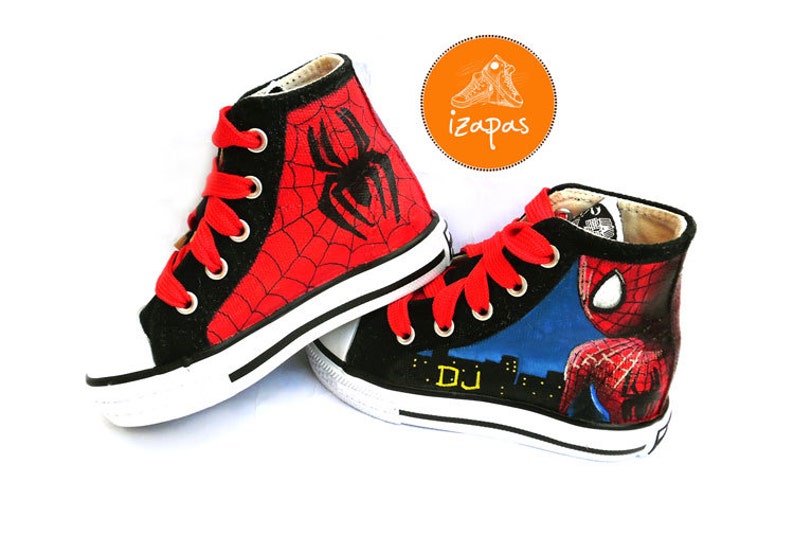 Painted Personalized Sneakers, superhero canvas shoes, custom converse, superhero boots, high top, children & adult trainers image 1