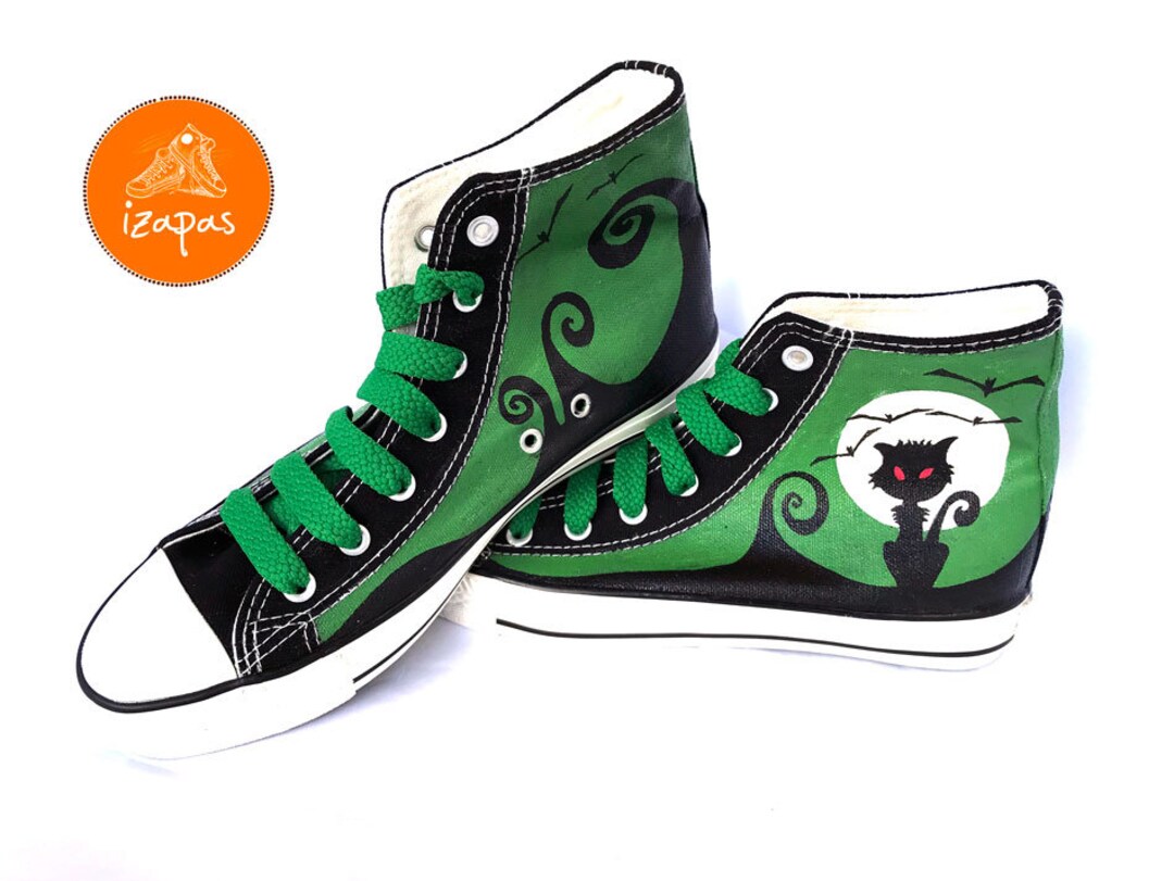 Black Cat Painted Sneakers Personalized Cat Canvas Shoes Etsy