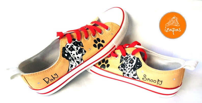 Dalmatian Painted Sneakers, personalized dog canvas shoes, custom converse, dog shoes, low top trainers, pet portrait zdjęcie 3