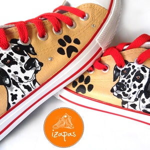 Dalmatian Painted Sneakers, personalized dog canvas shoes, custom converse, dog shoes, low top trainers, pet portrait zdjęcie 1