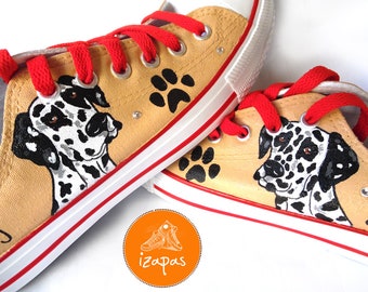 Dalmatian Painted Sneakers, personalized dog canvas shoes, custom converse, dog shoes, low top trainers, pet portrait