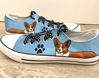 Corgi Painted Sneakers, personalized dog canvas shoes, Corgi dog, custom converse, dog shoes, low top trainers, pet portrait