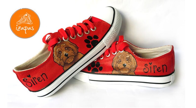 Goldendoodle Sneakers, gepersonaliseerde canvas hondenschoenen, Golden Doodle, aangepaste converse, hondenschoenen, lage trainers, huisdierportret afbeelding 4