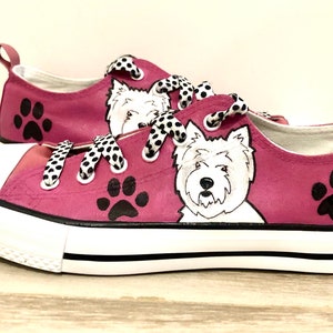 Westie Painted Sneakers, personalized dog canvas shoes, West highland Terrier, custom converse, dog shoes, low top trainers, pet portrait image 1