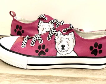 Westie Painted Sneakers, personalized dog canvas shoes, West highland Terrier, custom converse, dog shoes, low top trainers, pet portrait