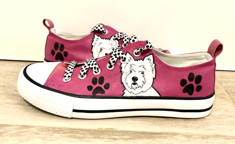 Westie Painted Sneakers, personalized dog canvas shoes, West highland Terrier, custom converse, dog shoes, low top trainers, pet portrait image 1