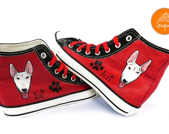 Bull Terrier Painted Sneakers, personalized canvas shoes, English Bull Terrier, custom converse, dog shoes, low top trainers, pet portrait