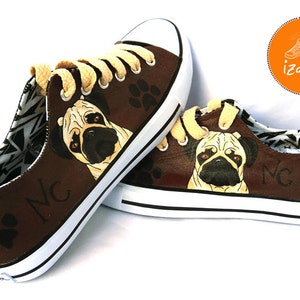 Pug Painted Sneakers, personalized dog canvas shoes, custom converse, dog shoes, low top trainers, pet portrait image 6