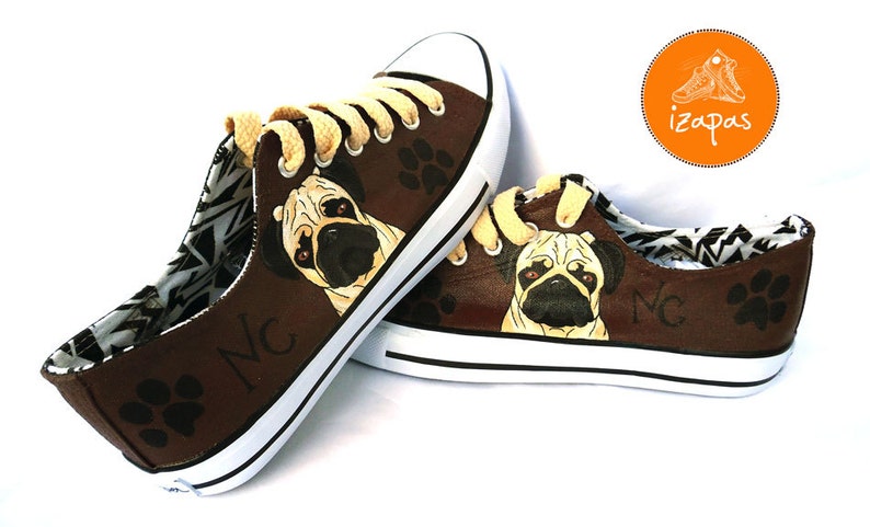 Pug Painted Sneakers, personalized dog canvas shoes, custom converse, dog shoes, low top trainers, pet portrait image 6