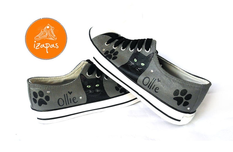Personalized Cat Painted Sneakers Cat Canvas Shoes Custom Etsy