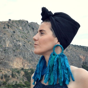 Boho Tassel Earrings: Handmade Silk Sari, Long Statement Jewelry