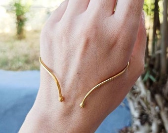 Gold palm cuff, gold plated brass body jewelry