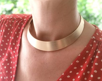 Matte Brass Gold Metallic Choker Egyptian Bib Collar Necklace Handmade Jewelry Steampunk, Gold or Silver Necklace, Minimal, Cuff necklace