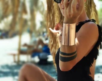 Wide Cuff Bracelet , Wedding cuff, Metallic Ancient Egyptian Greek Inspired Bold Statement Jewelry Bronze Minimal Cuff, warrior