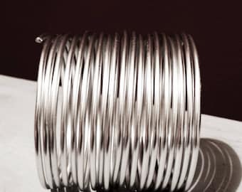 Silver Tribal African Coil Metallic Cuff Bracelet, Spiral, Traditional, Statement, Suri Aithiopia, Lightweight, Aluminum, Warrior Jewelry