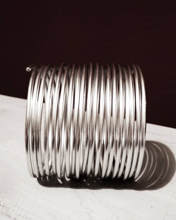 Silver Aluminum Coil Cuff Bracelet: Tribal African Warrior Jewelry