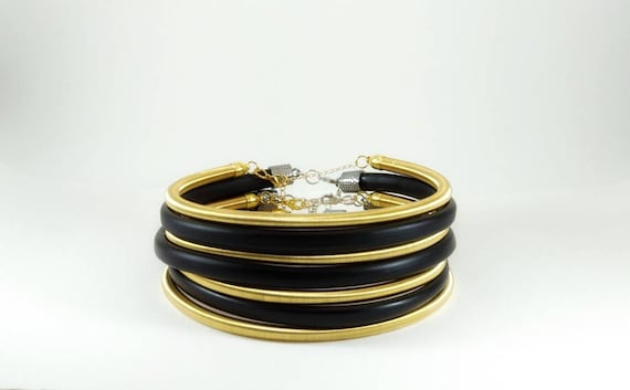 Handmade African Choker: Tribal Gold Wire & Rubber Ndebele Collar