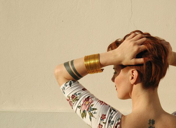 Gold African Tribal Coil Bracelet: Multi Strand Statement Cuff