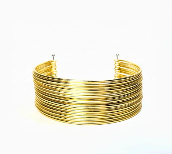 ZEDAYA African Necklace Tribal Stacking Collar Neck Cuff Gold Coil Traditional Choker multi strand, Ndebele