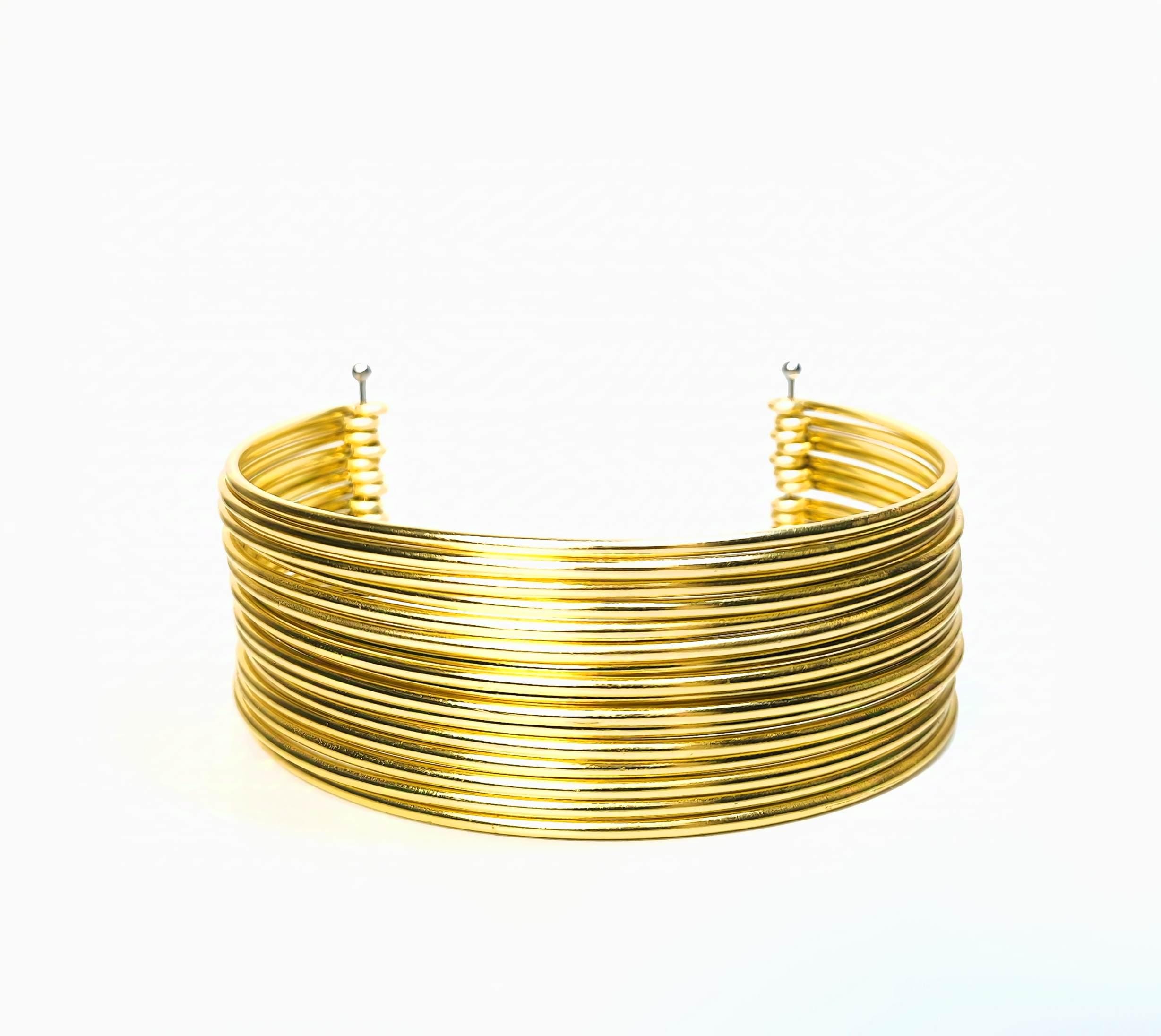 African Necklace Tribal Stacking Collar Neck Cuff Gold Coil Traditional Choker multi strand, Ndebele