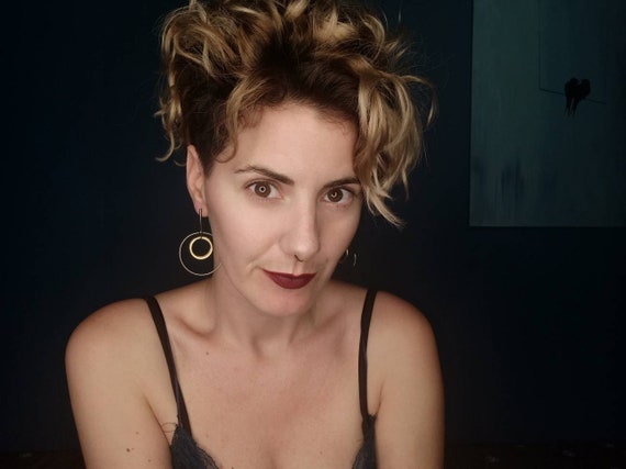 Gold Plated Circle Chandelier Earrings: Minimalist Boho Style