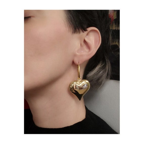 Gold chunky hearts, bold hoop earrings, statement earrings