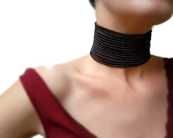 Wrap Coil Collar, Choker, Ndebele, Rose Gold, Black, Gold, Silver Multistrand Choker, avant garde Jewelry, Body Jewelry,  Metallic, African