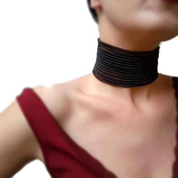 Wrap Coil Collar, Choker, Ndebele, Rose Gold, Black, Gold, Silver Multistrand Choker, avant garde Jewelry, Body Jewelry,  Metallic, African