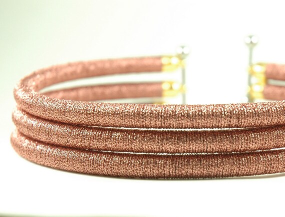 Rose Gold Yarn Wrapped Coil Necklace: African Tribal Choker