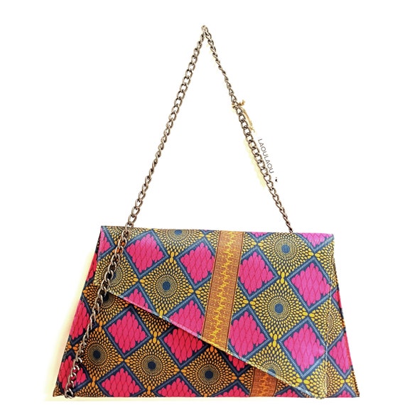 Magenta & Yellow African Print Crossbody Clutch: Bohemian Shoulder Bag