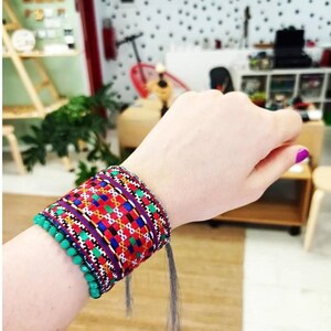 Kimbala wide open cuff, ethnic and vibrant pattern, statement avant garde bracelet, unique, colorful  and bold