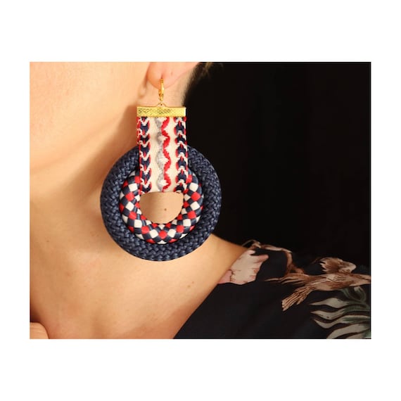 Handmade Peruvian Rope Earrings: Blue Tribal Statement Jewelry
