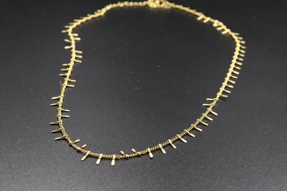Spiked steel chain, gold plated 24k, bohemian ethnic necklace, minimal chain