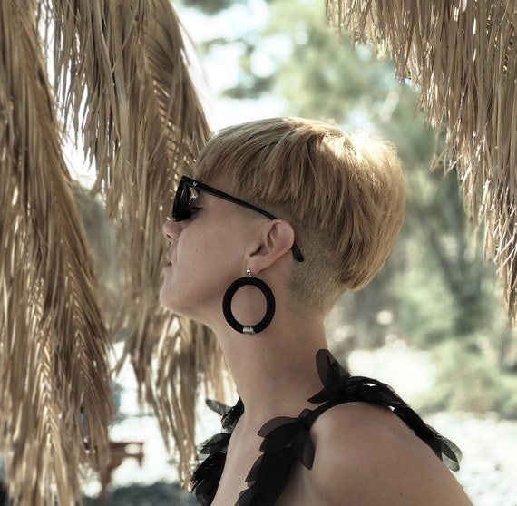 Tribal African Coil Hoop earrings, black and silver wrapped wire,spiral detail, boho, ethnic, gypsy, wrapped, handmade jewelry, silk, funky