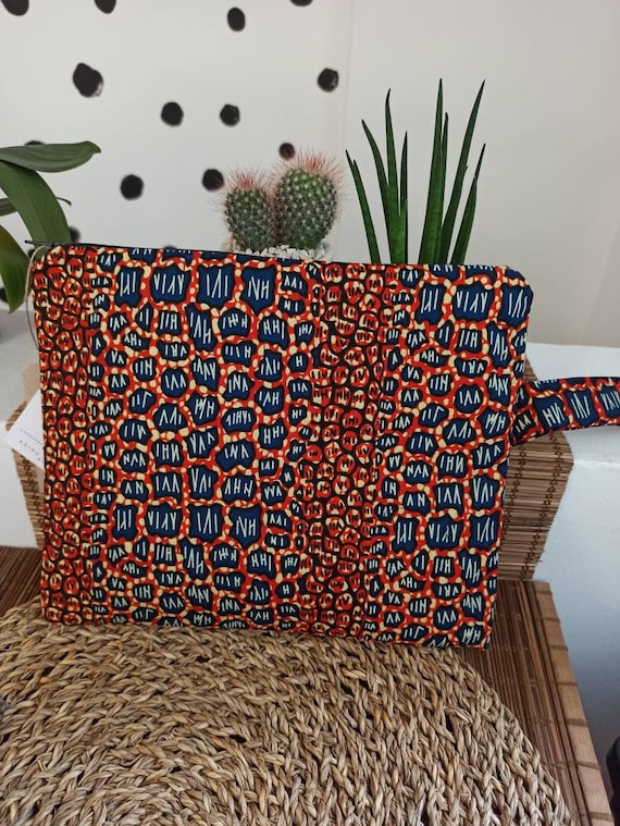 African colorful animal print pattern wristlet handbag and pouch, cotton handbag