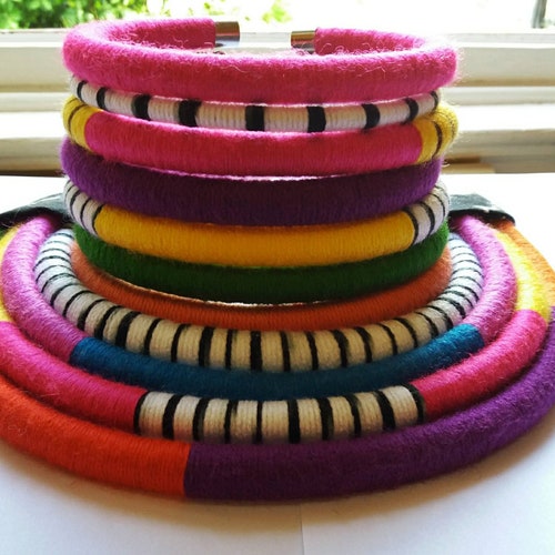African 2 in 1 Jewelry Set Collar and Bib Necklace Tribal Multi color Necklace Afro Funky Choker Coil Ethnic shops Jewelry gift stacked chokers