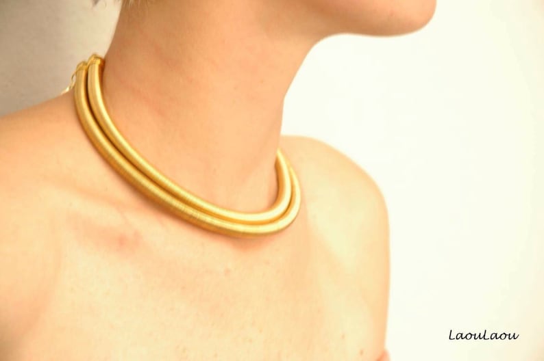 Gold African Metallic Tribal Choker Coil Necklace Wire Etsy Canada