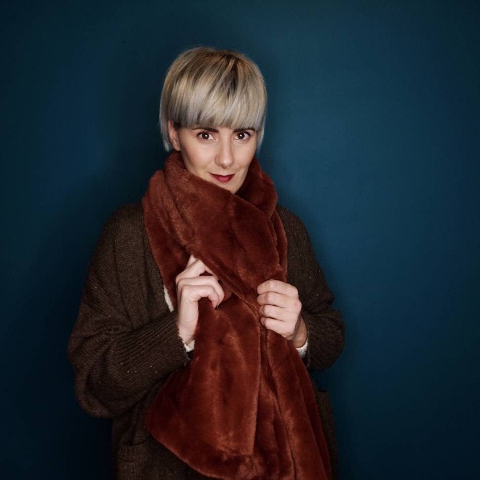 Eco-fur Shawl, Cinammon Brown Color, Wrap-around Scarf