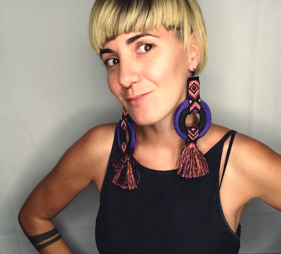 Purple & Black Rope Earrings: Handmade Peruvian Bohemian Jewelry