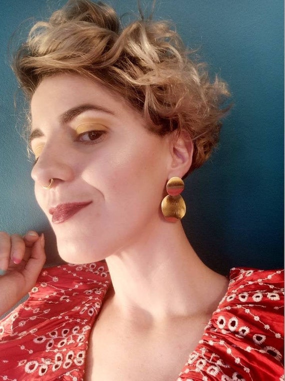 Gold Plated Circle Chandelier Earrings: Minimalist Boho Jewelry