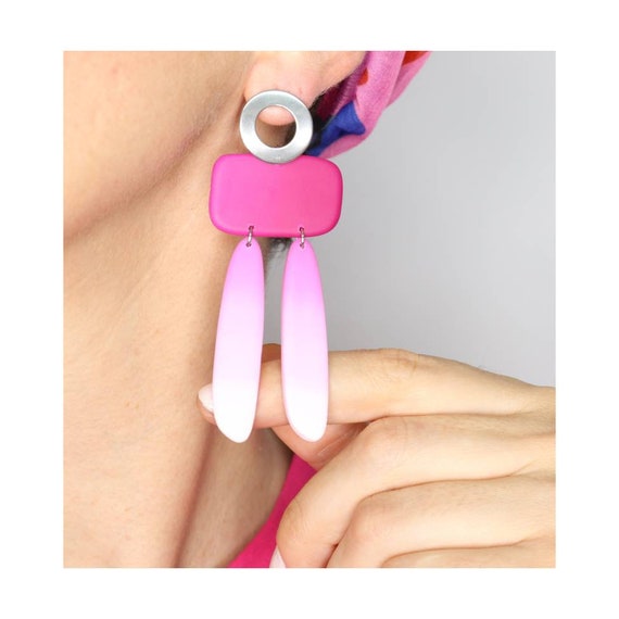 Pink ombre shades,  polymer clay earrings, bold long earrings, hypoallergenic, lightweight