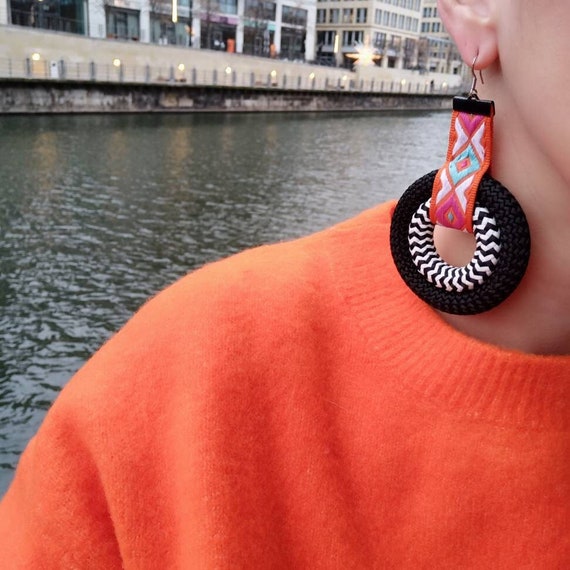 Tribal Rope Hoop Earrings: Bohemian Peruvian Statement Jewelry