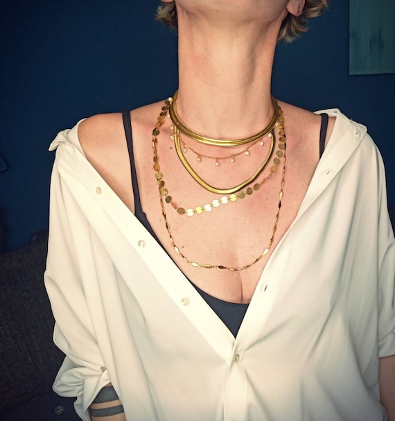 Layered Gold Chain Necklace Set: Bohemian Steel & Brass Chokers