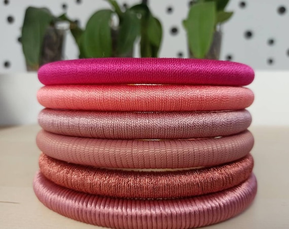 GERBERA Set of vegan silk wrapped chokers, pink palette